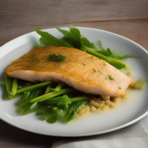 Delicioso Filete de Pescado Francés Con Guarnición de Ensalada de Hojas Verdes

