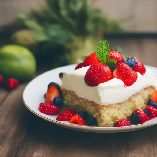 Delicioso postre mexicano: Tres Leches con frutas frescas

